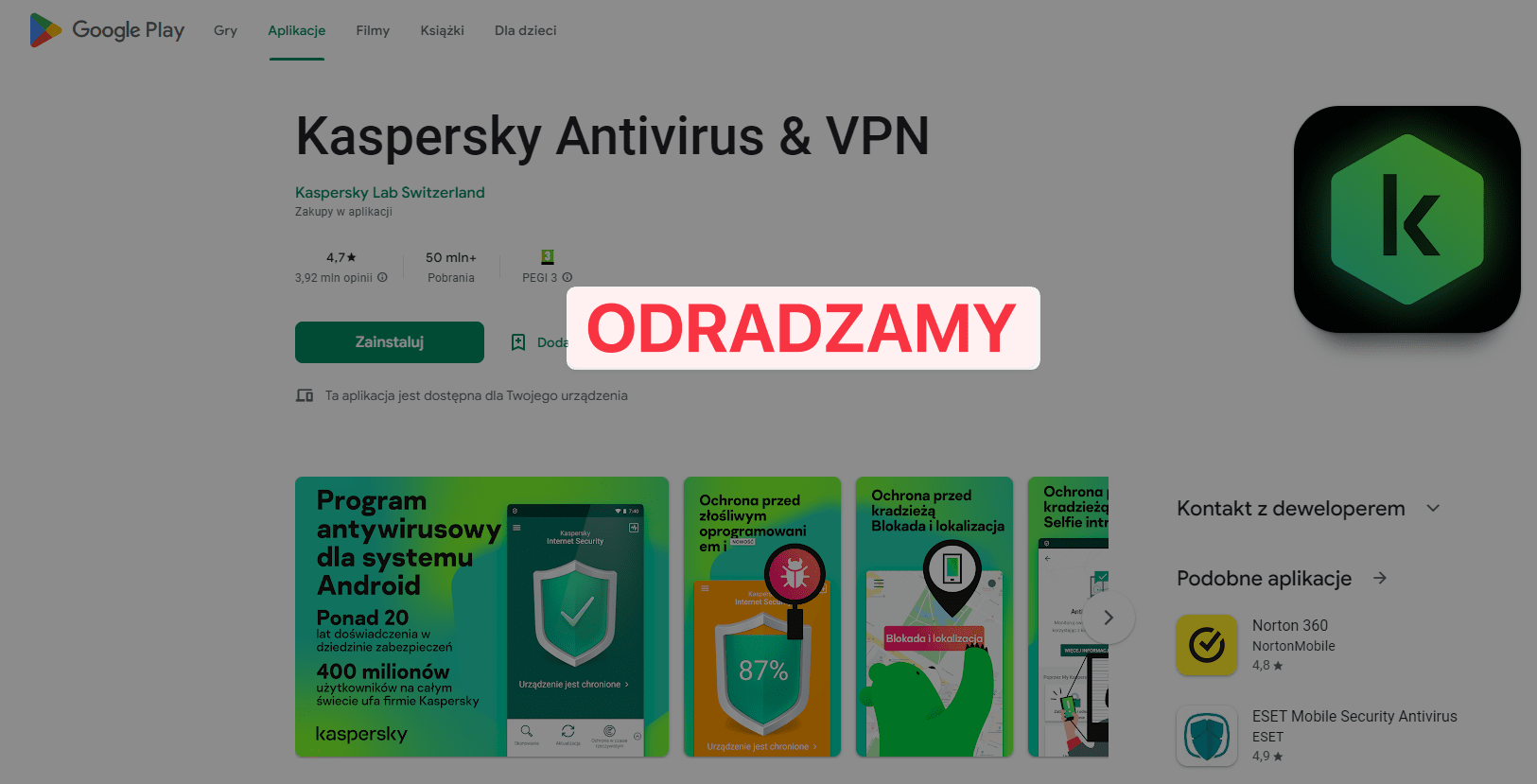 Kaspersky Internet Security dla Androida w Google Play